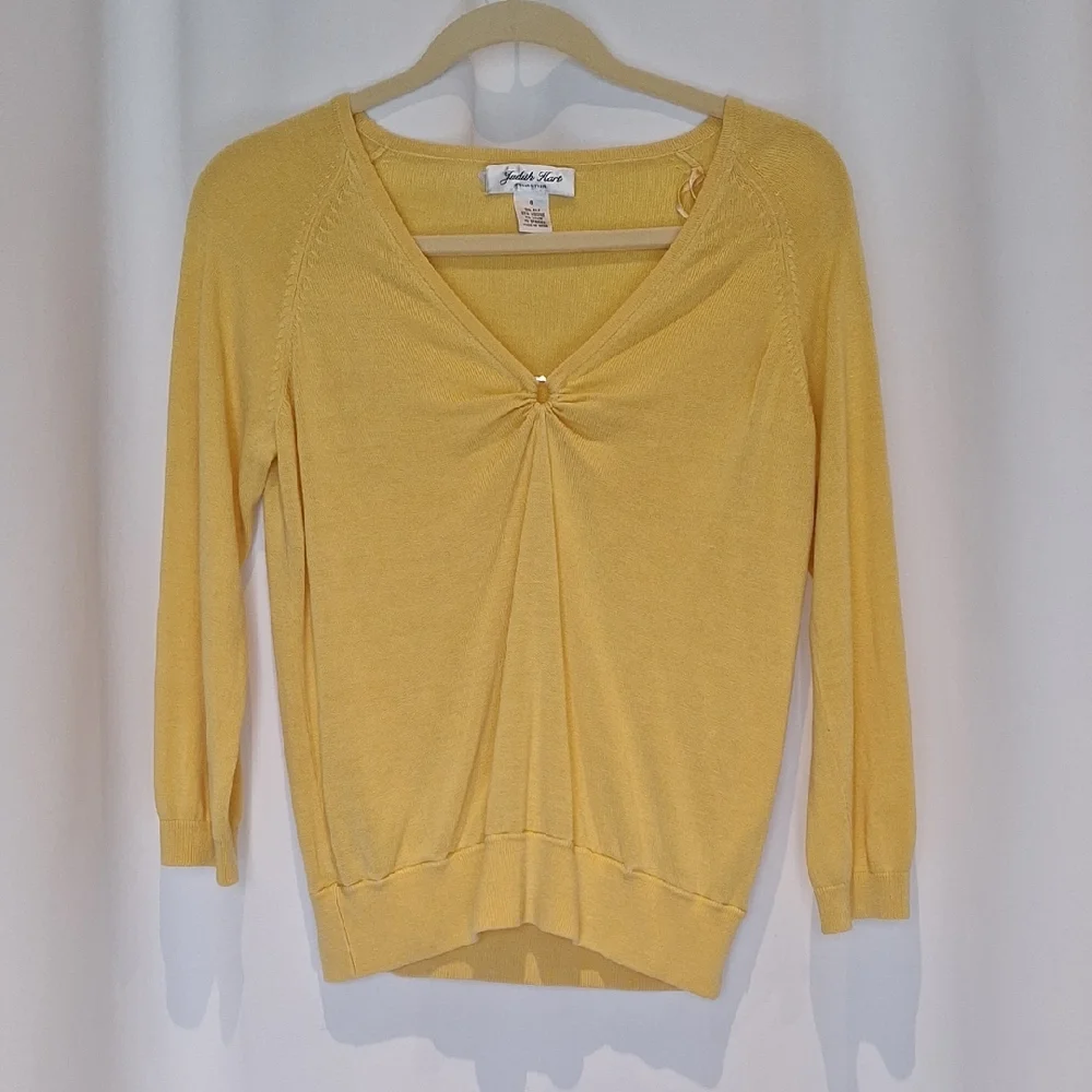 Judith Hart Silk Blend Lemon Yellow 3/4 Sleeve Sweater Size S